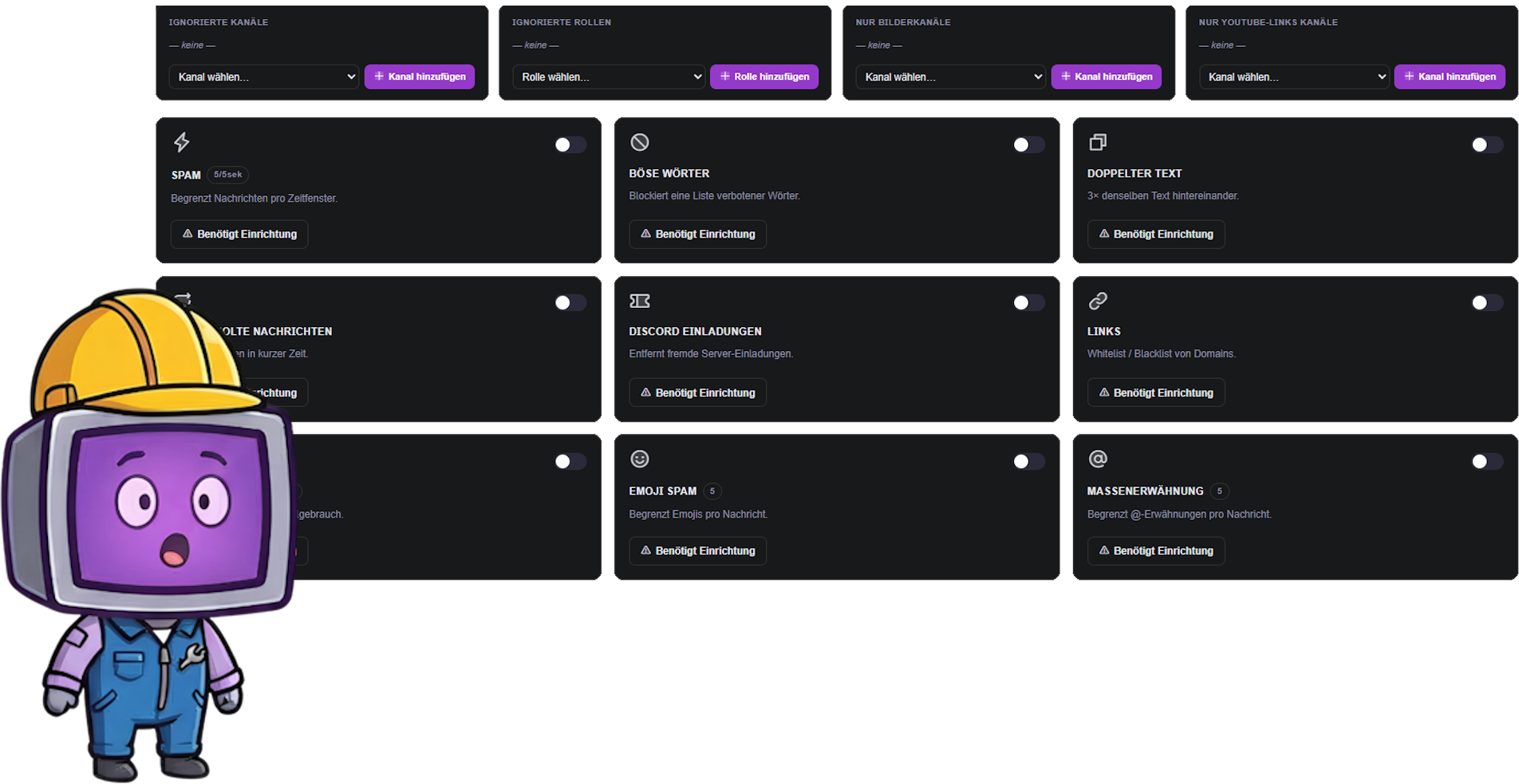 BitGuard-Dashboard mit einzeln schaltbaren AutoMod-Modulen